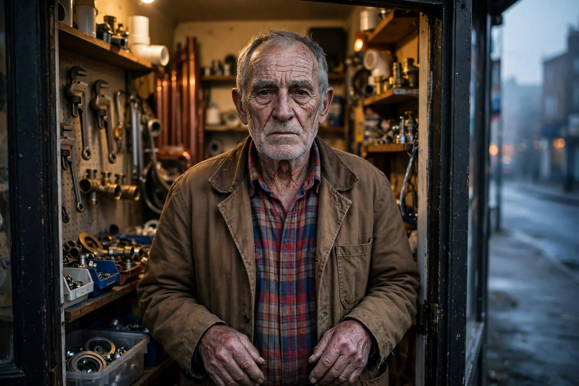 Ray Kleinhans standing in front of a shop in Buffalo